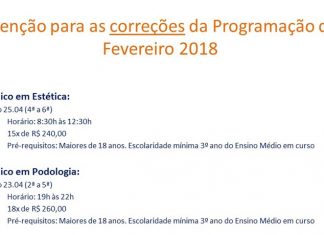 Programação de cursos Senac para fevereiro de 2018
